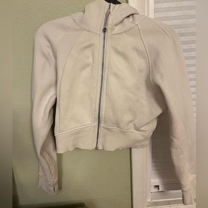 Scuba full-zip cropped hoodie in bone